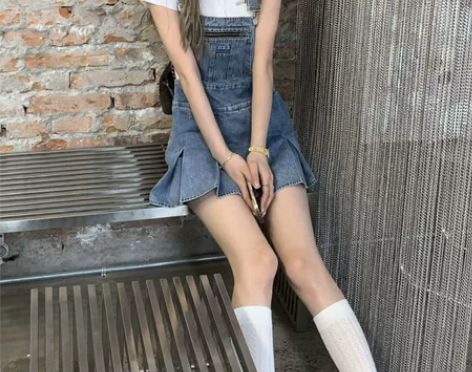 JMSHOP 初恋女神 甜美牛仔背带裙百搭...