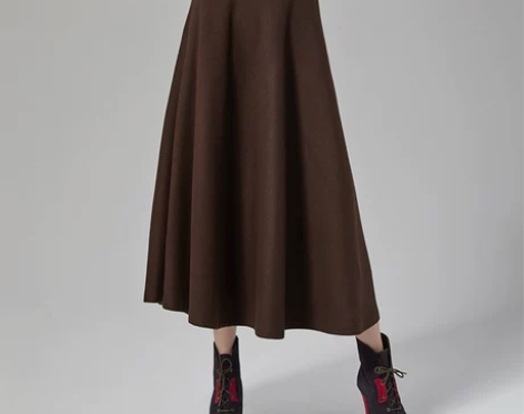 半身裙秋冬羊毛长裙新款女咖啡色毛呢A字裙复...