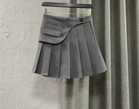 百褶裙女高腰短裙2020新款秋装韩版女装灰...