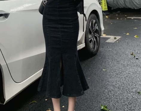 包臀牛仔半身裙女2022夏季新款高腰显瘦黑...