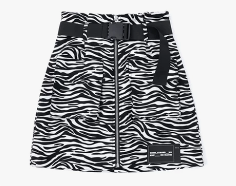 JIN自制21秋复古黑白斑马纹腰带工装风短...