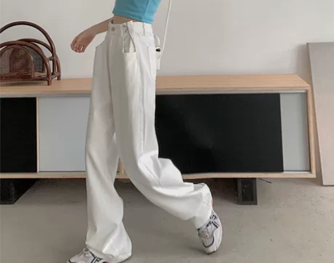宽松高腰牛仔阔腿裤女百搭显瘦垂感拖地长裤子...