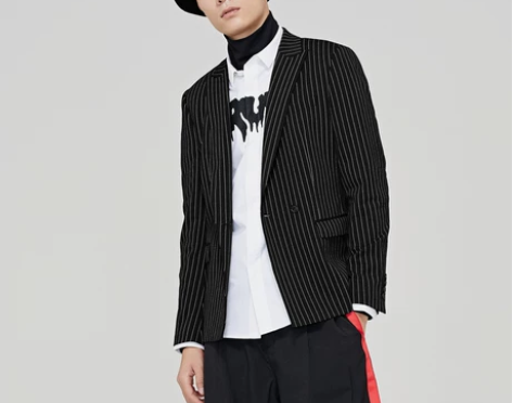 GXG男装 秋季男士时尚潮流修身款黑底白条...