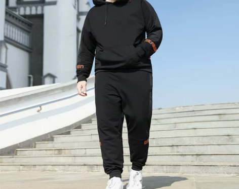 百胜狐大码男装男士加肥加大连帽运动套装胖子...