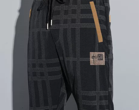 新款国潮休闲裤男士修身直筒春秋季潮流格子弹...