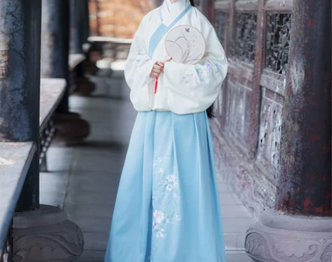 如梦霓裳汉服女传统日常袄裙宣清花草绣花琵琶...