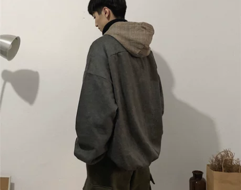 秋冬款连帽oversize卫衣男韩版撞色长...