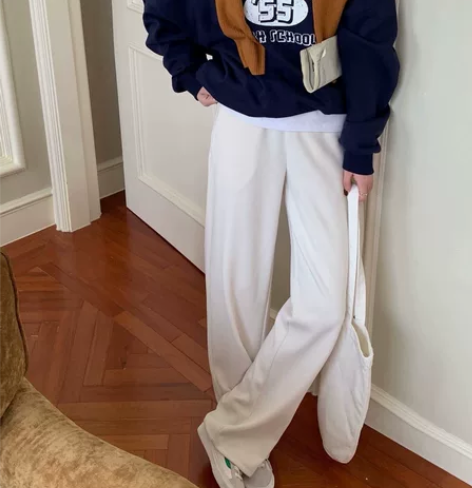 SU显瘦百搭针织阔腿裤直筒休闲裤女2021...