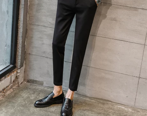 加绒裤子男春秋九分西裤修身小脚休闲裤百搭韩...