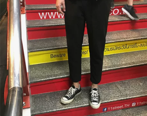 方寸先生春季裤子男士韩版潮流九分裤黑色修身...