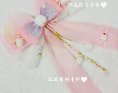 七月夕兔兔糖果头饰手作兔子元素原创大蝴蝶结...