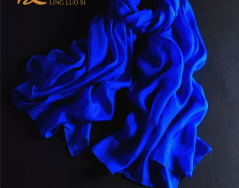 正品宝蓝色围脖高档韩版桑蚕丝围巾女春秋冬季...