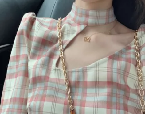初秋新款中长款法式复古格子泡泡长袖连衣裙女...