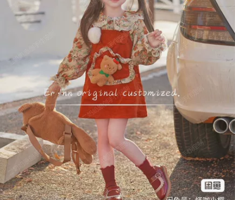 改地址出 二奶奶 枫叶熊 背带裙套装10...