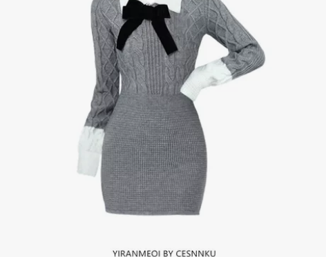 芭比针织连衣裙女秋冬学院风裙子内搭长袖毛衣...