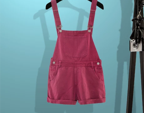 夏季原宿风高腰背带牛仔裤女宽松连体裤短裤学...