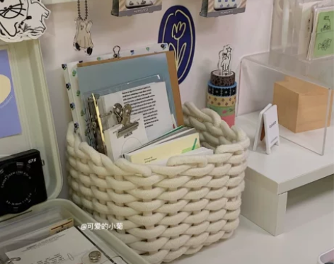 ins创意棉绳收纳筐布艺编制篮桌面整理收纳...