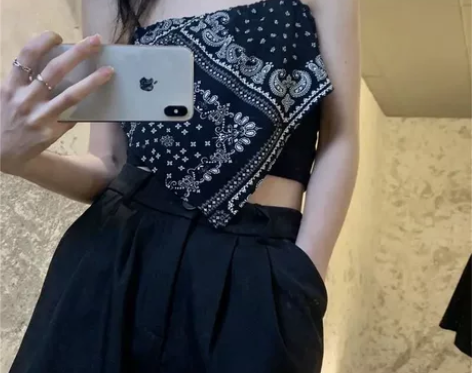 设计感小众印花吊带背心女夏季韩版性感上衣短...
