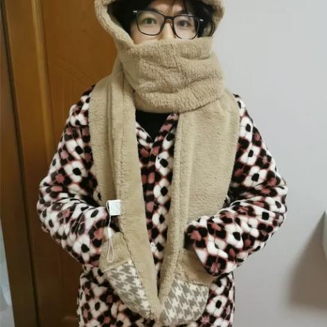 小熊保暖毛绒帽 帽子围巾手套一体三件套 百...