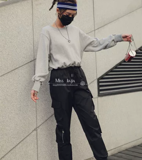 工装裤子女显瘦高腰秋季帅气机能风束脚裤秋冬...