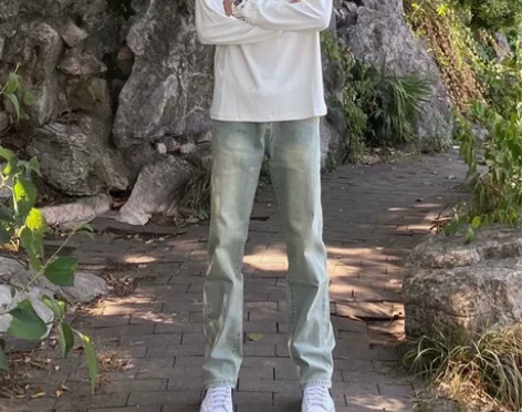美式高街vibe牛仔裤男黄泥染水洗做旧宽松...