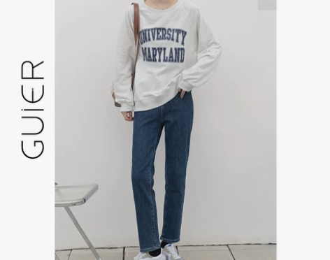 GUIER 小脚牛仔裤女2021年新款秋冬...