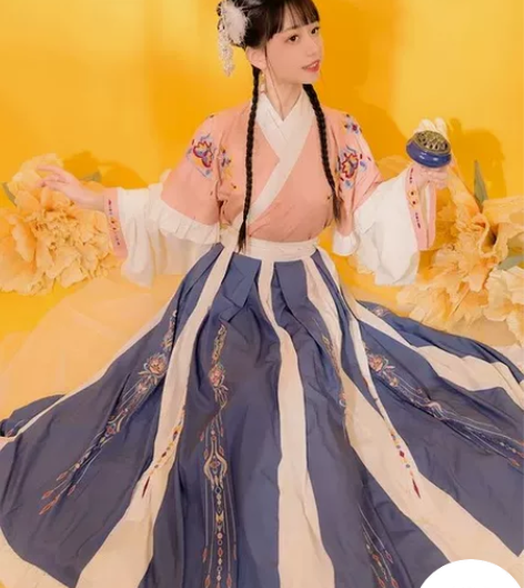 艺缕原创芙蕖汉服女襦裙重工刺绣齐腰破裙晋制...