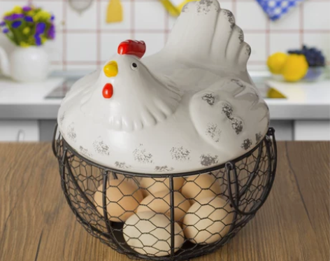 收纳篮陶瓷鸡蛋篮水果篮大蒜土豆杂物蓝陶瓷厨...