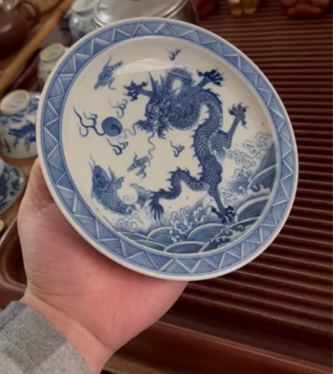 清三代鱼化龙景德镇手工手绘柴窑壶承，直径1...