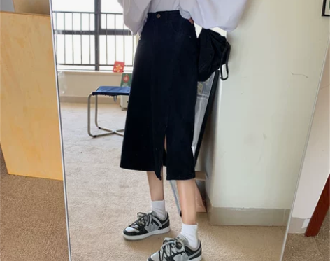高腰黑色牛仔半身裙女中长秋冬秋季显瘦开叉包...