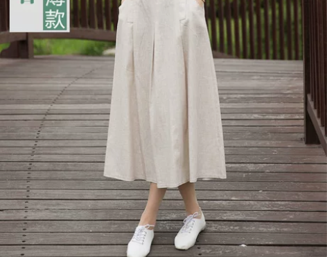 高腰显瘦棉麻半身裙中长款a字裙森女系纯色文...