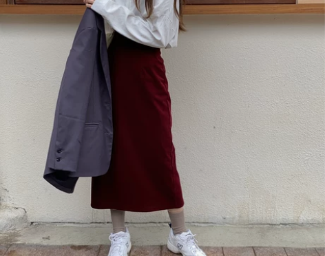 最小的海 自制韩版高腰灯芯绒A字裙百搭显瘦...