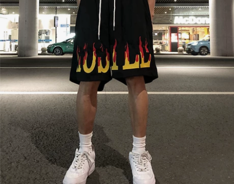 短裤男 短裤中裤2022夏季新款火焰刺绣男...