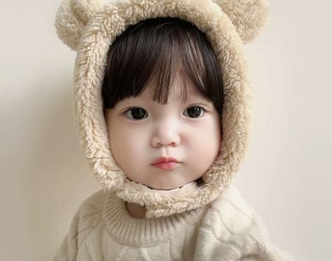 宝宝帽子冬季可爱小熊造型婴儿护耳帽一体保暖...