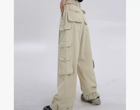 赛小懒自制薄款工装休闲裤女夏季高腰宽松显瘦...