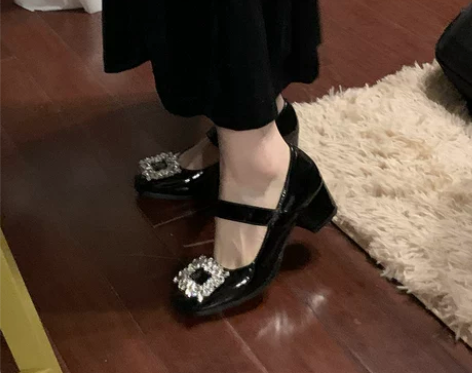 2022春夏新款水钻玛丽珍鞋女单鞋ins平...