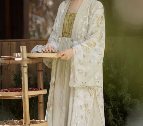 代拍  七月夕原创汉服 野渡 直领长衫剪花...