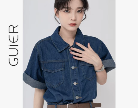 「GUIER」小个子牛仔连衣裙女夏季新款小...