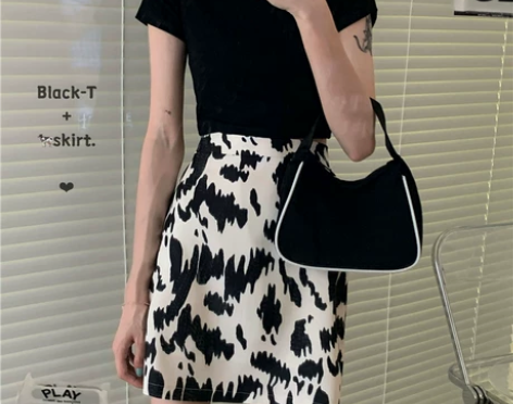 大码半身裙女胖mm高腰包臀裙奶牛印花裙a字...