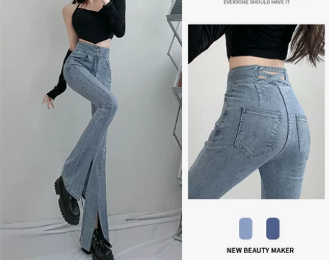 【上新价】开叉牛仔裤女夏春装2022年新款...