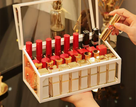 玻璃口红收纳盒ins少女心透明带盖防尘整理...