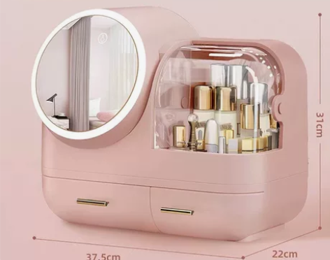 网红化妆品收纳盒防尘带镜一体高档护肤品口红...