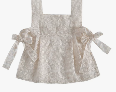 月升岛|原创花花刺绣蕾丝背心系带罩衫日森系...