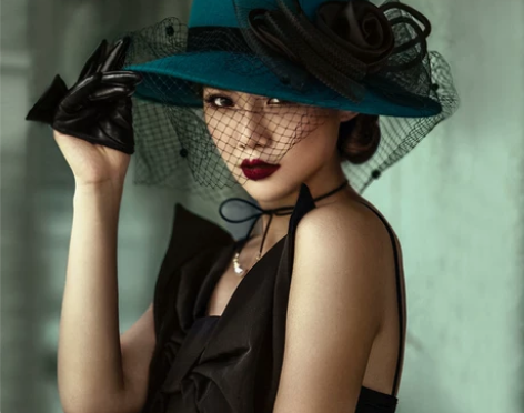 英伦赫本礼帽大檐羊毛毡毛呢帽子秋冬宴会女式...