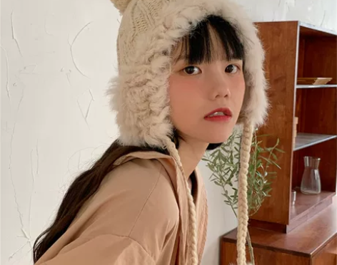 兔毛帽子女毛线帽秋冬雷锋帽护耳保暖加绒in...
