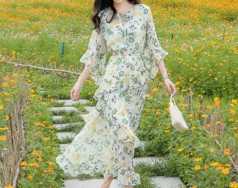 【狂欢价】雪纺碎花连衣裙2020新款春流苏...