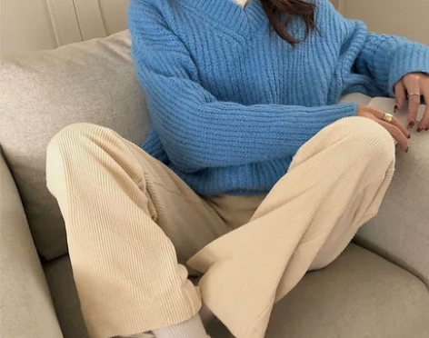 裤子女冬季加绒宽松显瘦高腰灯芯绒直筒裤女百...