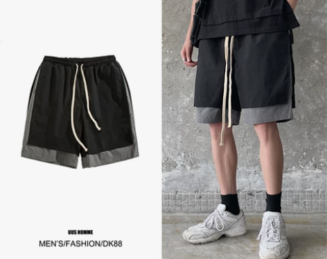 ins港风潮流学生拼接沙滩裤子夏季新款短裤...