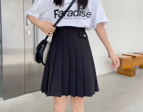 大码胖mm学院风百褶裙高腰中长裙春夏西装半...