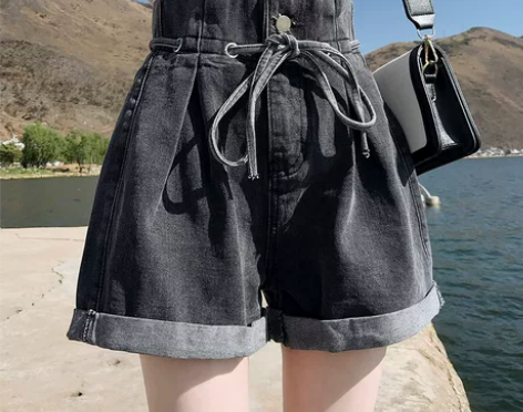 五分牛仔短裤女高腰显瘦宽松阔腿2021年夏...